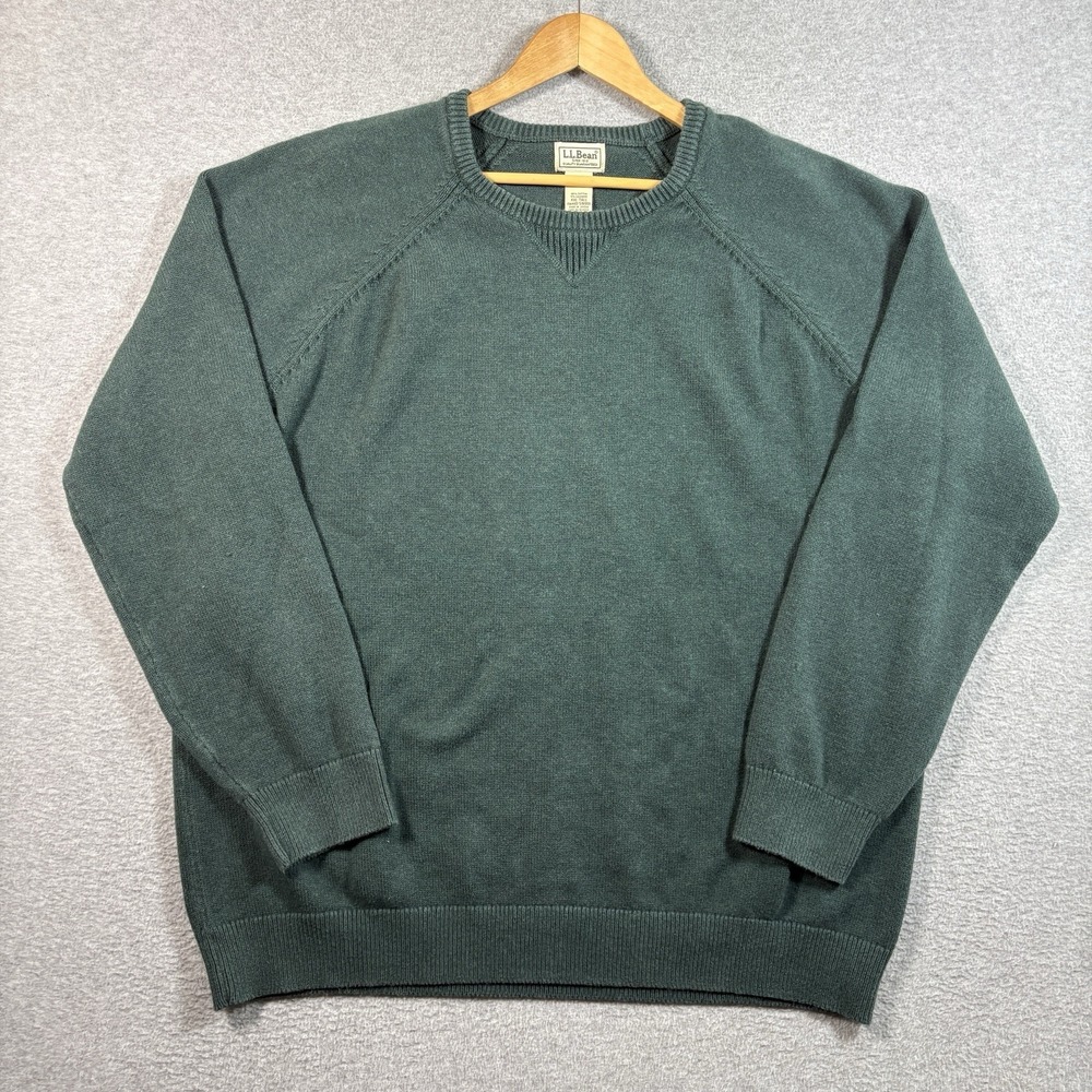 LL Bean Sweater Mens XXL Tall Green Cotton Cashmere Crewneck Pullover Heritage